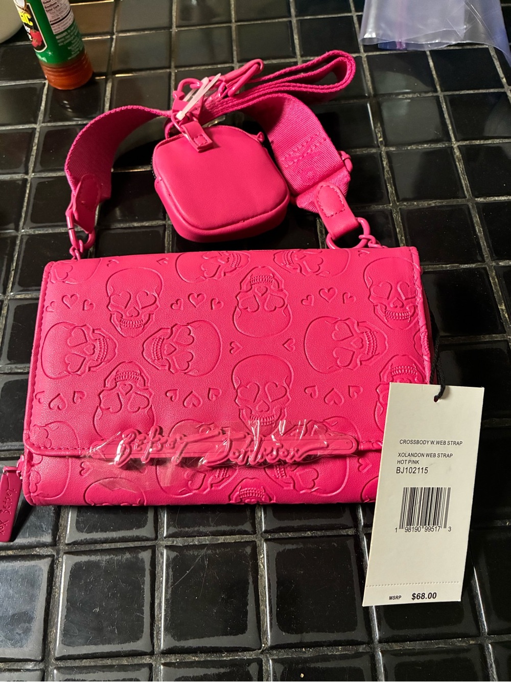 Betsey Johnson neon pink skull purse